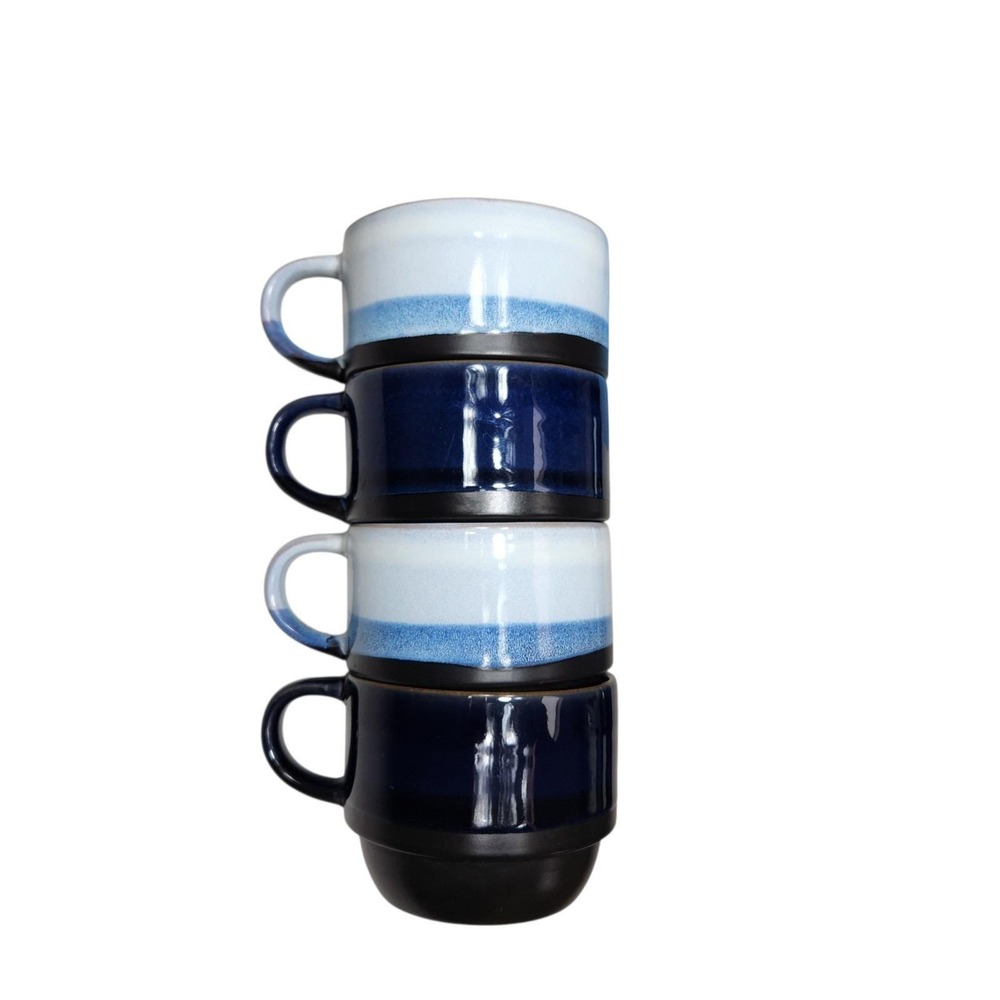 Boston Warehouse Stacking Up Stoneware 16 Oz Blue White Stacking Mugs *read Desc